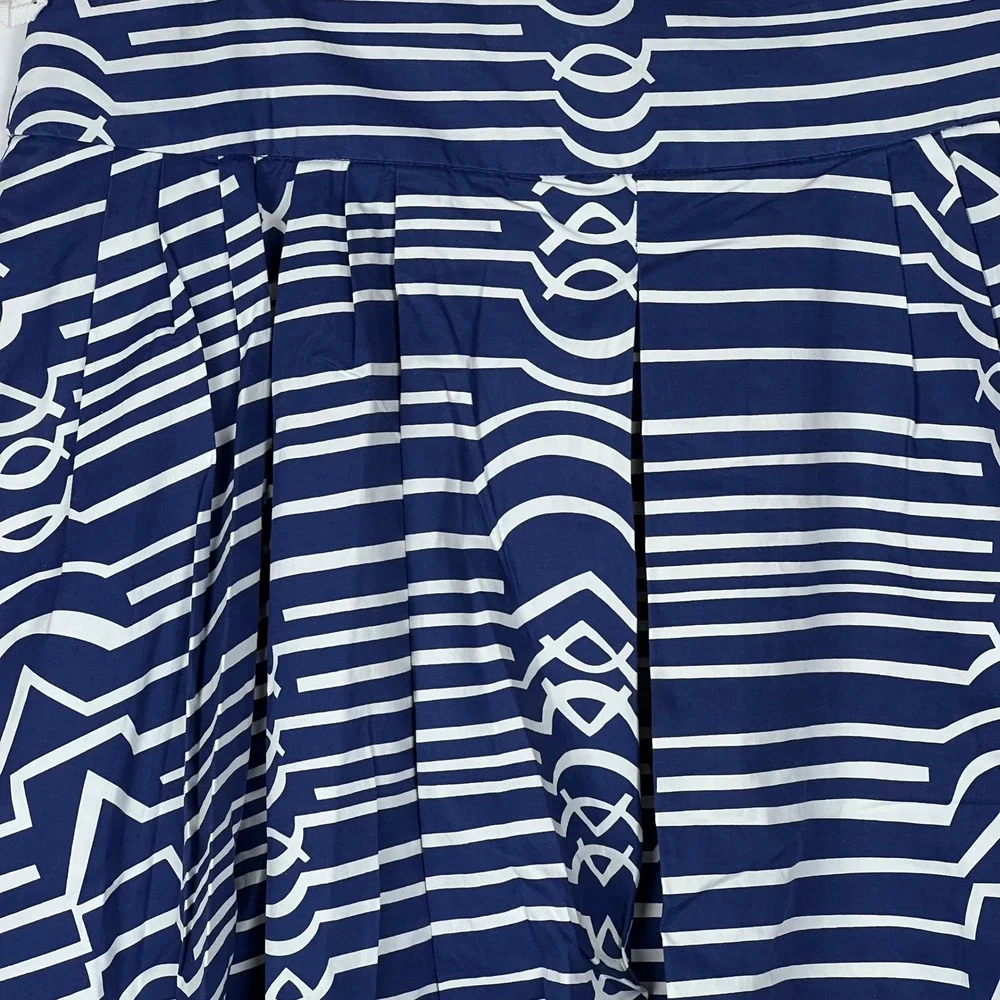 Maeve Anthropologie Skirt Navy Blue White Striped Pleated A-Line Skirt 12 - Picture 4 of 8